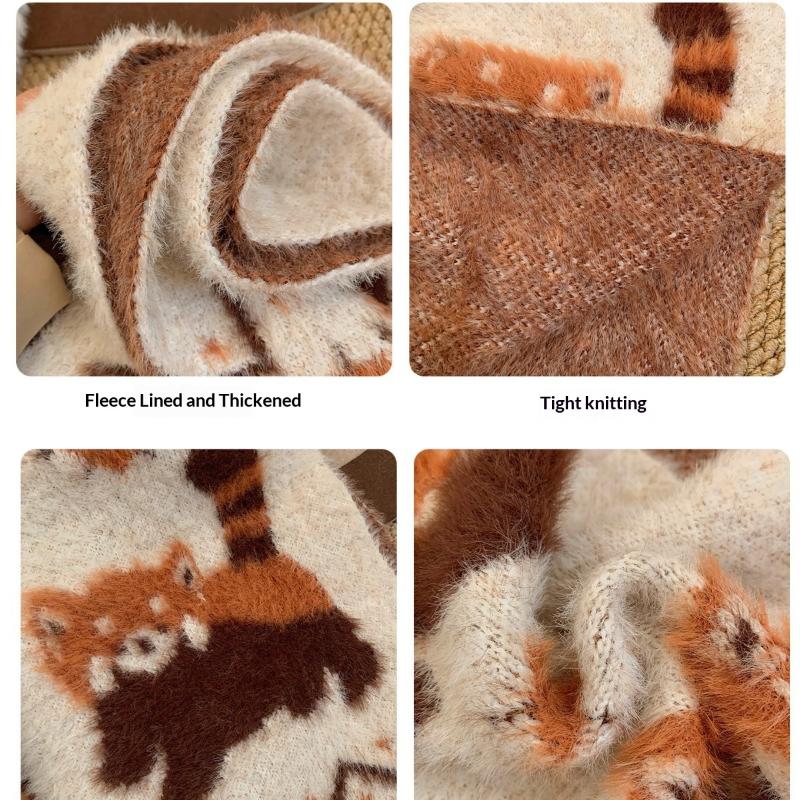 Cartoon Brown Raccoon Patterned Scarf Knitted Faux Mink Fur Scarf Soft Comfort Women Winter Neckerchief Warm Scarves