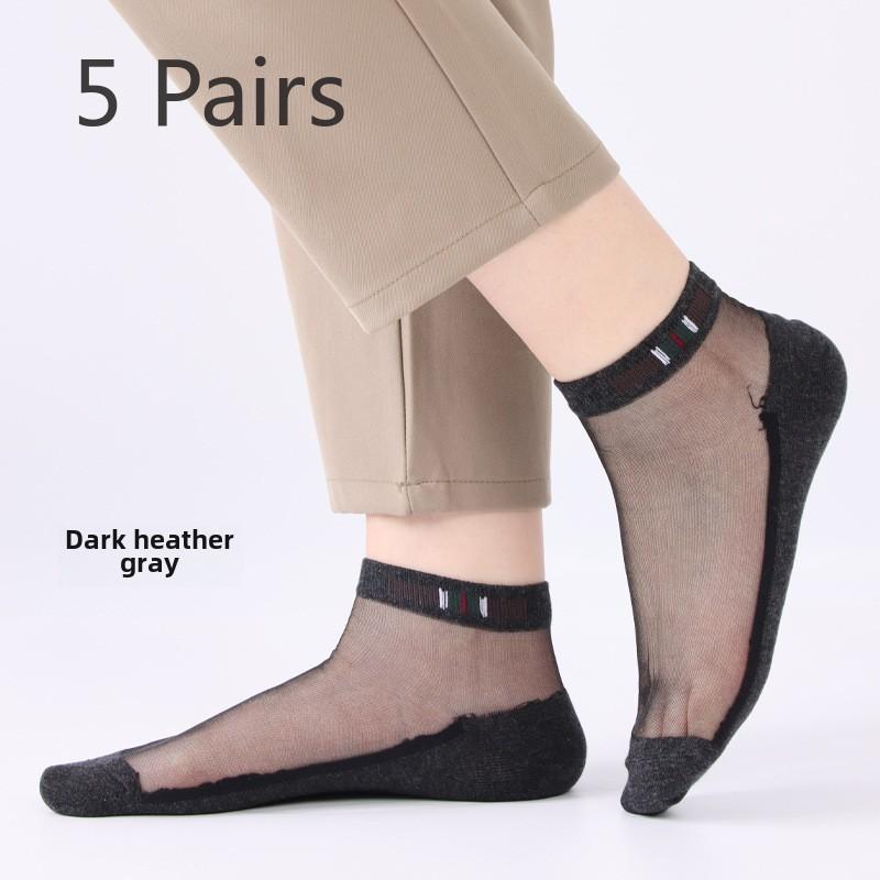 

5 пар мужских носков весна/лето тонкий простой стиль стеклянный шелк мужские носки модные хрустальные шелковые мужские носки чулки One size темно-серого