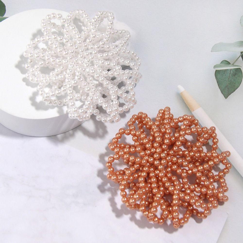 Elegant Pearl Crochet Bun Net Elastic Fake Pearl Hair Nets Hair Bun Covers  Hair Accessories