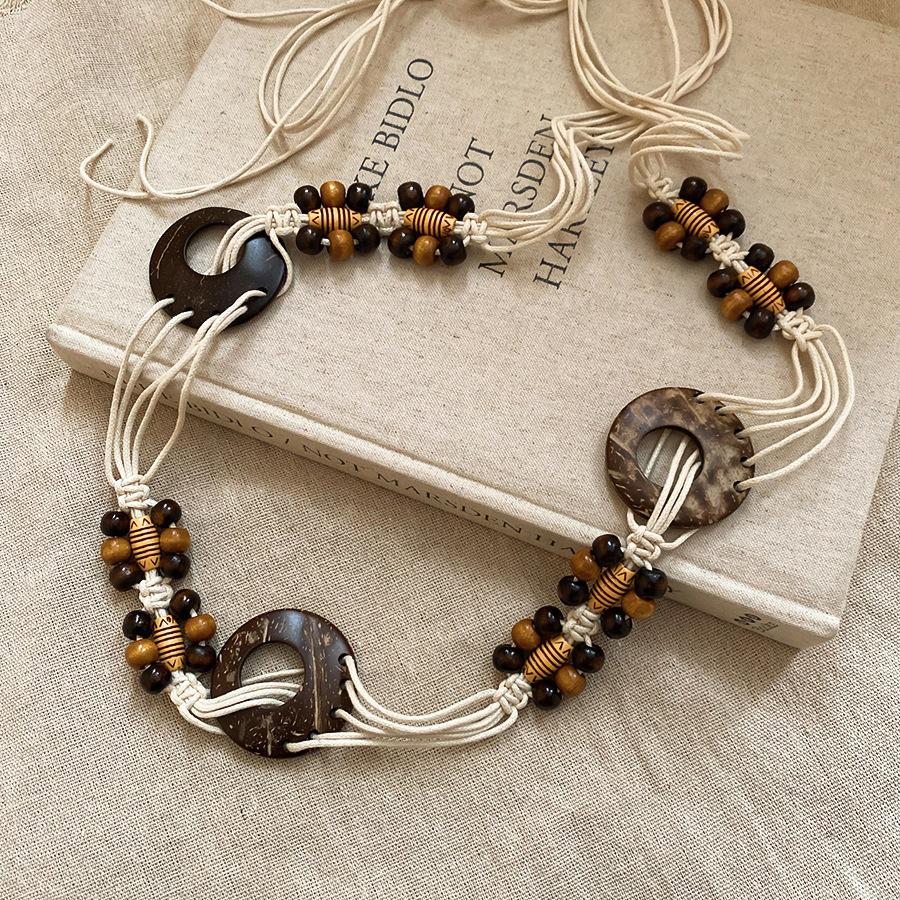 Ethnic Style Wax Rope Wood Bead Acrylic Woven Oval Waist Chain Temperament Belt Versatile Waist Jewelry