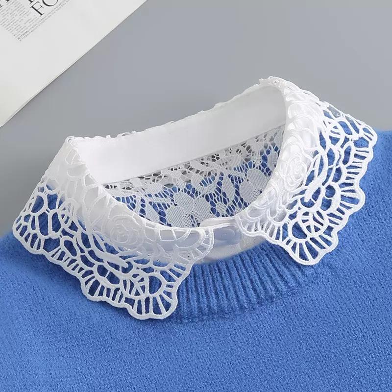 Białe Sztuczne Kołnierzyki Dla Kobiet Krata Klapa Odpinany Kołnierzyk Koszula Koronka Stójka Fałszywy Kołnierzyk Kobieta Zdejmowany Krawat Nep Kraagie