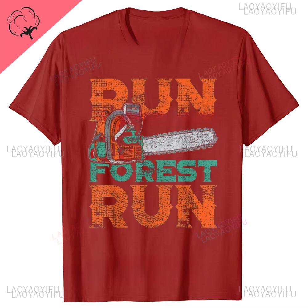 Лесоруб Бензопила Бег Лес Забавный Дровосек Футболки Мужские Женские Юмор Уличная одежда Короткий рукав Унисекс Свободная одежда Топы Футболка 4XL