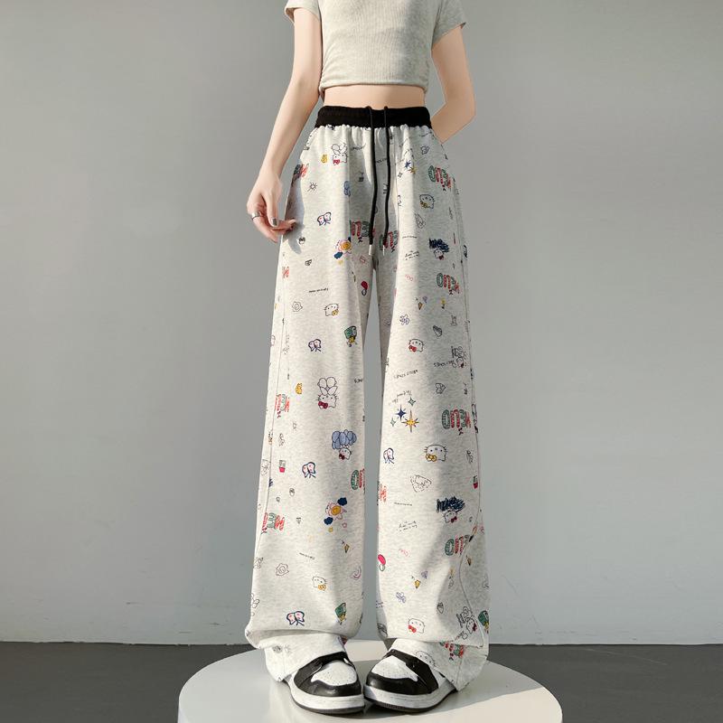 Authentic 2026 Hand-painted Graffiti Sweatpants for Women - Spring/Summer, Elastic Waist, Curved Leg, Casual Drawstring Fit