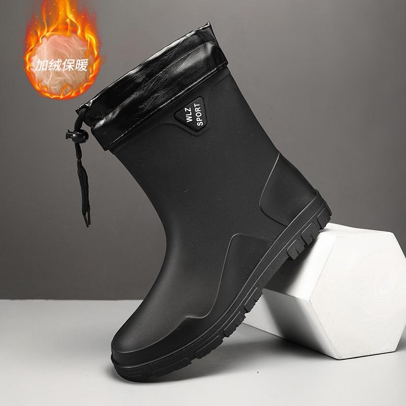 F609M wysokie elastyczne aksamitne buty przeciwdeszczowe modne odzież wierzchnia tata buty do wody jesień i zima ciepłe wodoodporne męskie bawełniane buty