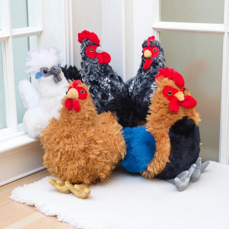 Simulation Hen Cock Plush Chicken Doll Stuffed Colorful Long Fur Stuffed Fatty Farmland Animal Plushie Decoration Men Present