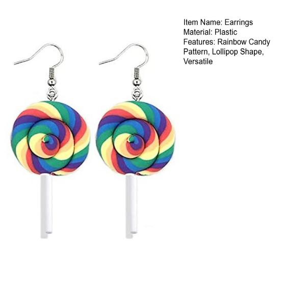 1 para kolczyków wiszących damskich z tęczowym lizakiem Kolczyki świąteczne Kolorowa biżuteria świąteczna Boże Narodzenie