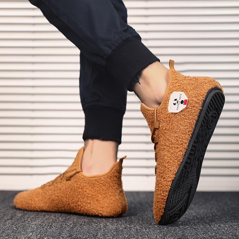 MAEDEF Winter Shoes Men's Warm Lace Up Lightweight Winter Casual Shoes Men Indoor Plush Bedroom House Cotton Shoe Men Warm Shoes