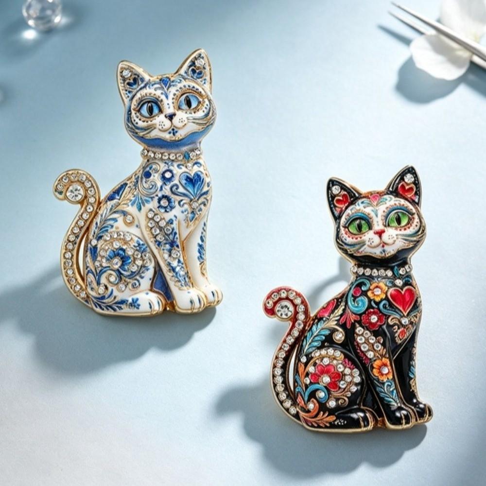 Metal Cat Brooch Rhinestone Accents Brooch Pins New Lapel Badge Daily Outfits