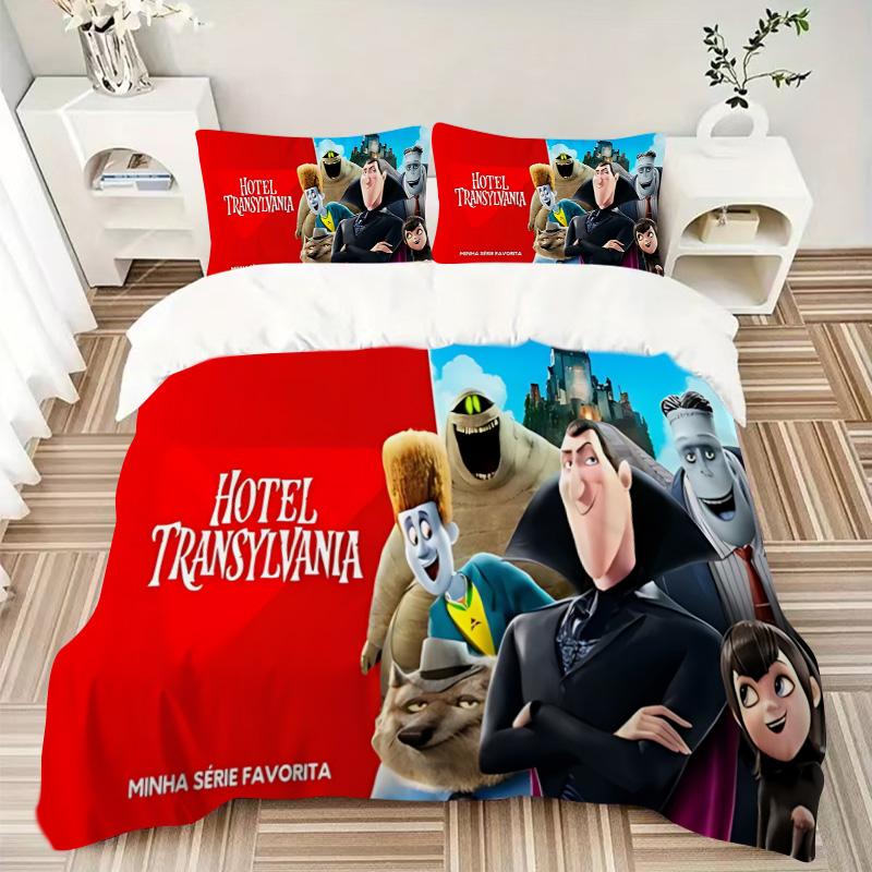 Set Lenzuola 3 Pezzi Stampa Serie Hotel Transylvania Copripiumino Con 2 Federe Cuscino Regalo di Compleanno per la Casa