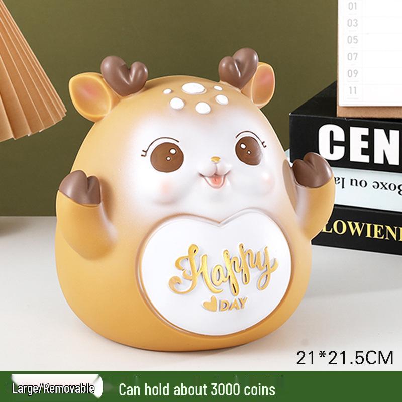 New Deer Cartoon Large Piggy Bank: Net Red Savings Bank for Girls, Kids' Gift