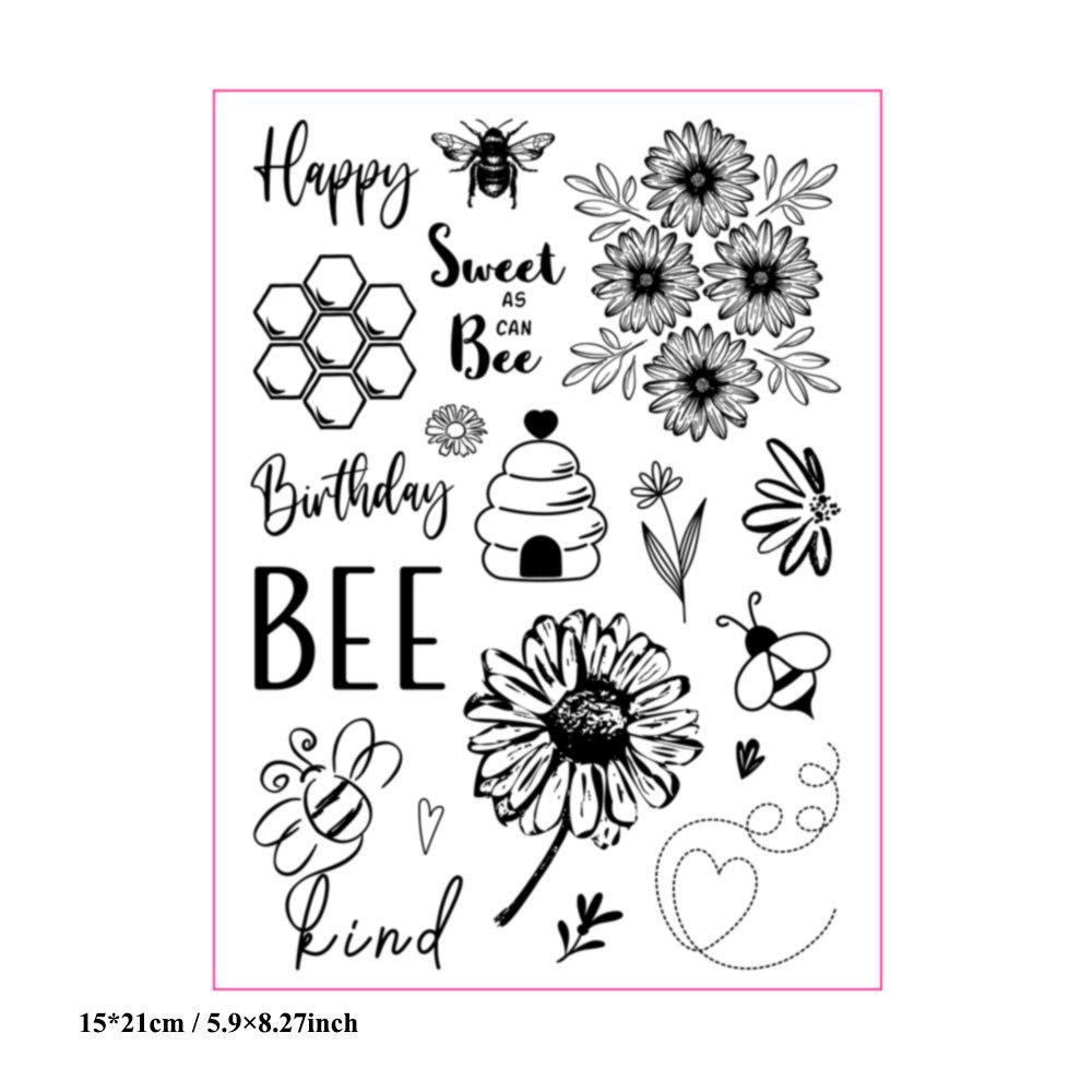 Bee Happy Clear Stamp Silicone Stamp Cards Greeting Words Pattern for Holiday Card Making Decoration and DIY Scrapbooking