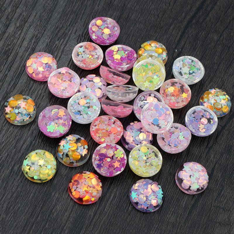 40pcs 12mm Mix Colors Star Round Moon Style Flat Back Resin Cabochon For Bracelet Earrings Accessories