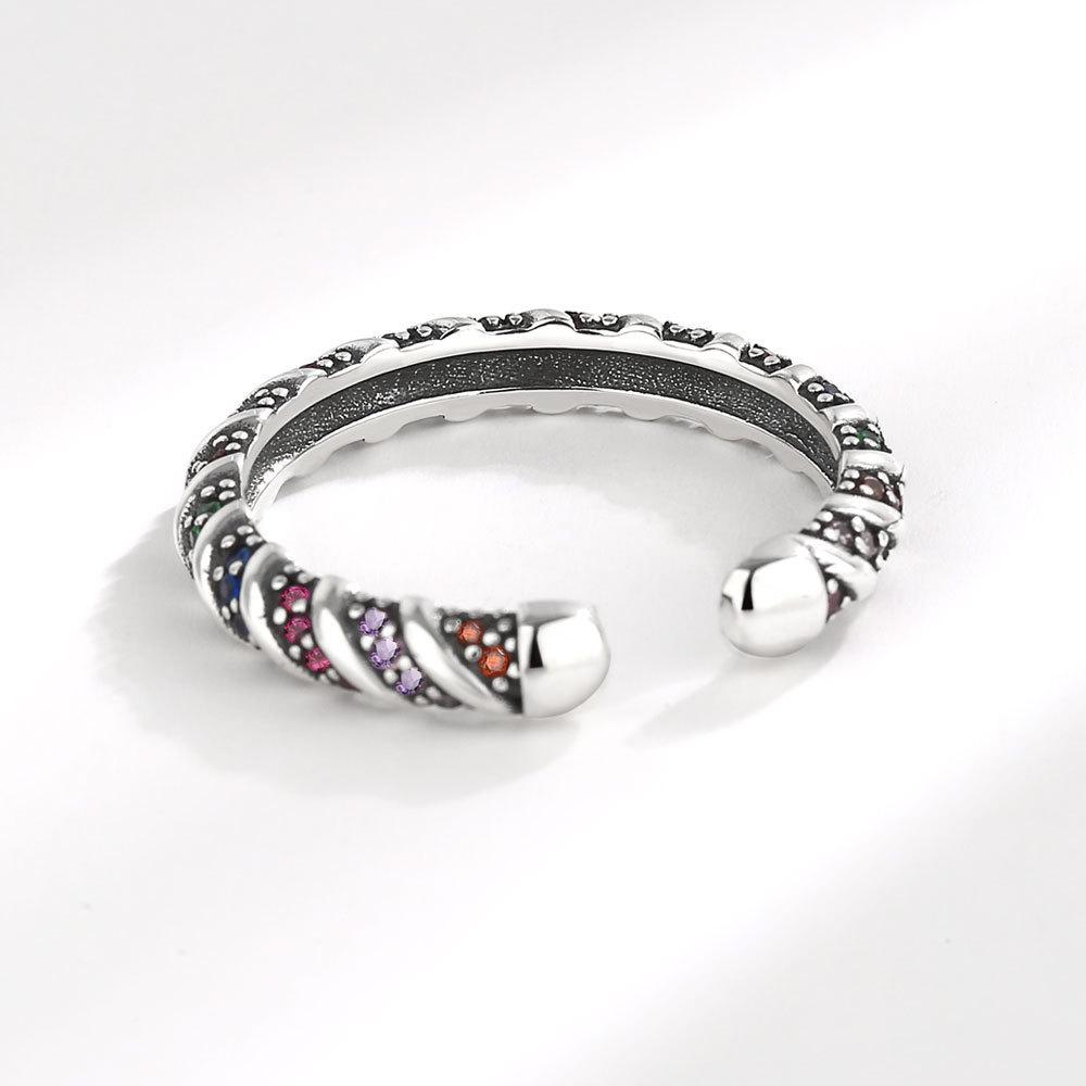 Geometric Silver Ring For Women With Adjustable Open Design And Vintage Style