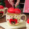 High value Apple Bear Cup with Lid Mug Christmas Ceramic Cup Cartoon Cute Coffee Cup Souvenir