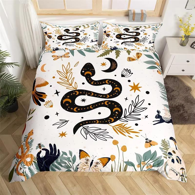 Sun And Moon Duvet Cover Moth Sugar Skull Bedding Set Microfiber Butterfly Snake Animal Quilt Cover Weed Plants Bedspreads Cover
