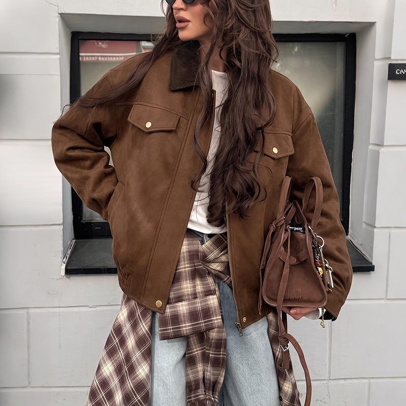Jacket Trendy Fashion Wide-neck Loose Coat Autumn New Style Zipper Coat for Women