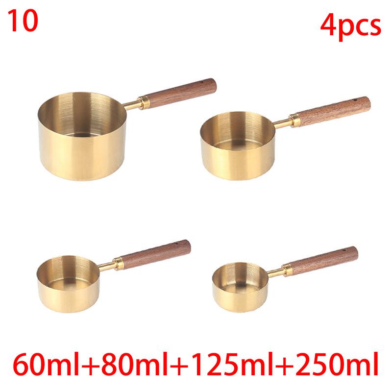 Złoty uchwyt z drewna, stal nierdzewna, miarki, łyżki, narzędzia do pieczenia, zestaw łyżek miarowych do kawy, akcesoria do wag barmańskich
