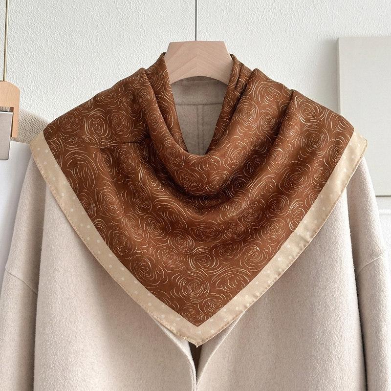 71 Cotton and Linen Retro Wind Green Geometric Small Square Scarf Silk Scarf Women's New Neck Protection Small Scarf Silk Scarf Neck High Sense