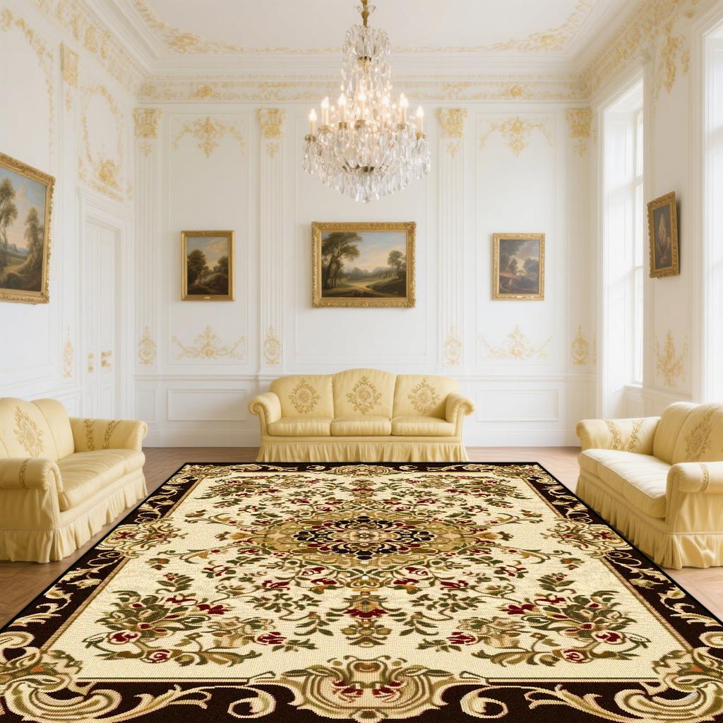 Alfombra Clásica Europea para Sala de Estar Flor Planta Lujo Pelo Alto Decoración Dormitorio Alfombra Salón Vestidor Antideslizante Suave Felpudo