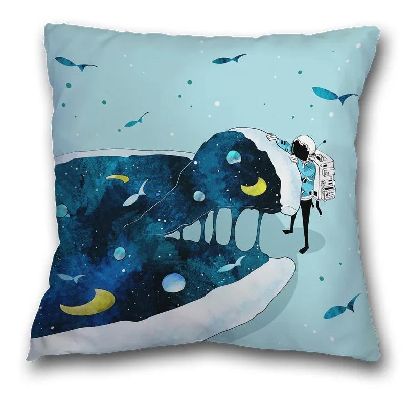 45x45cm Creative Spaceman Astronaut Ocean Blue Square Pillow Cover Living Room Sofa Office Seat Cushion  Home Decoration