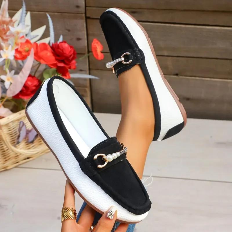 Fashion Spring and Autumn New British Style Lazy One-foot Slip Single Shoes Metal Buckle Soft Sole Flat Comfortable Loafers