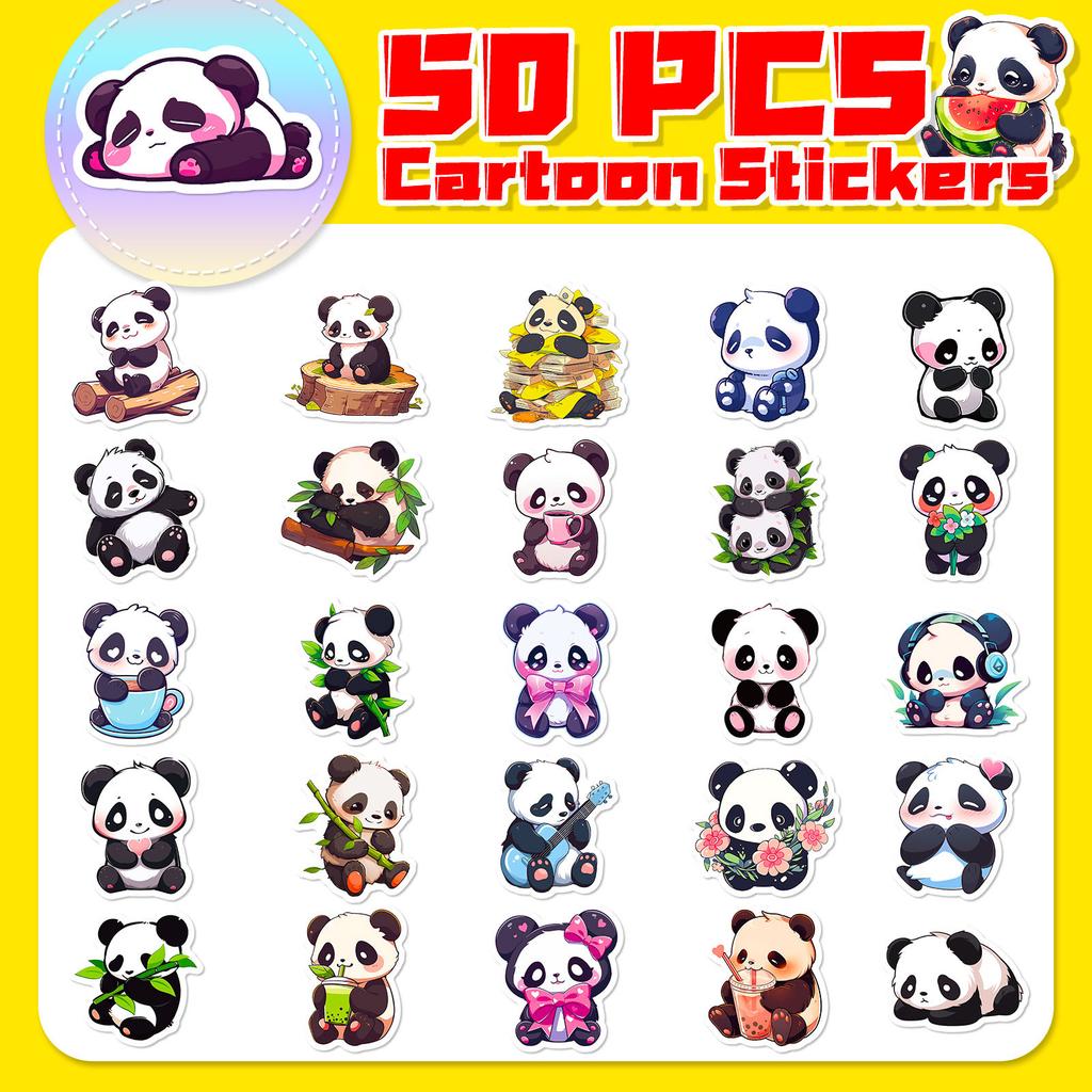 50 Cartoon Panda Stickers Creative Trend Doodle Cartoon Panda Stickers Children Cute Animals DIY Stickers