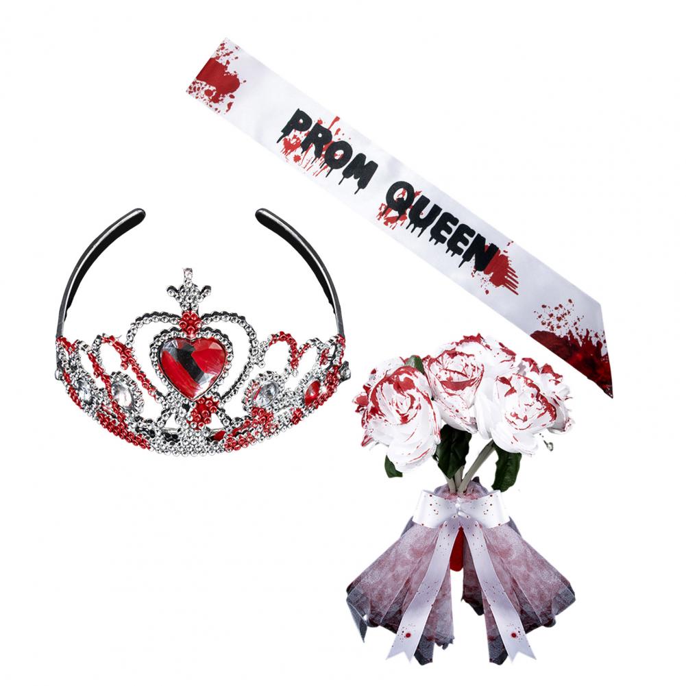 

Halloween Costume Props Gothic Wedding Attire with Bouquet And Crown Zombie Dress Up Accessories for Parties Events XXL