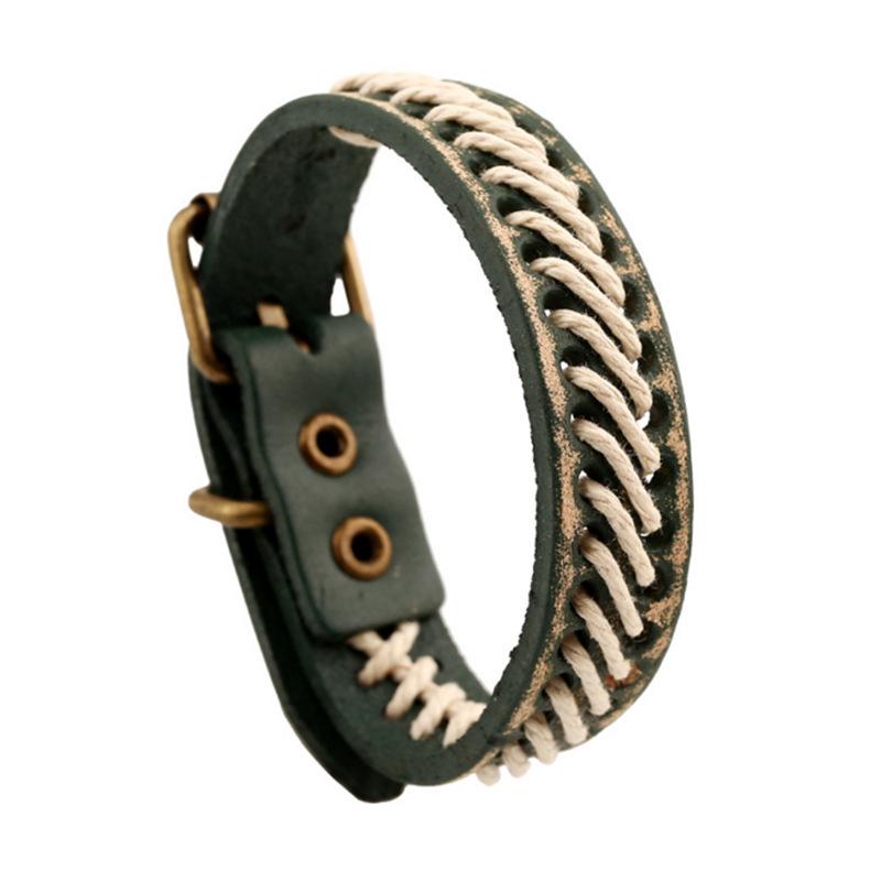 Handmade European-American Punk Cowhide Bracelet: Retro Woven Design for Men