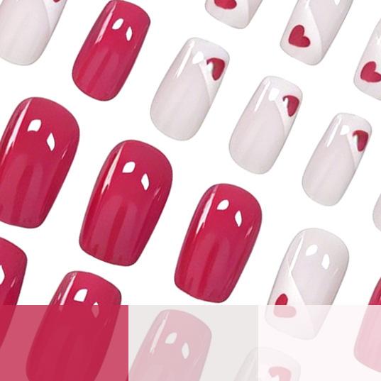 24 Pieces Of Manicure Rose Red Love Triangle Sweet Cool Babes Medium And Long Square Wearing Nail