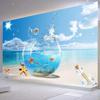 Beach Fish Tank Sea View 3D Wallpaper, Modern Art Mural Poster 3D Bedroom Study Room Background Wall Painting