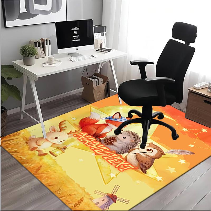 1PC Custom Name Moonlit Forest Friends Theme Floor Mat Ideal for Living Room, Game Rooms, Office, Bedroom,Floor Mat Playful Design