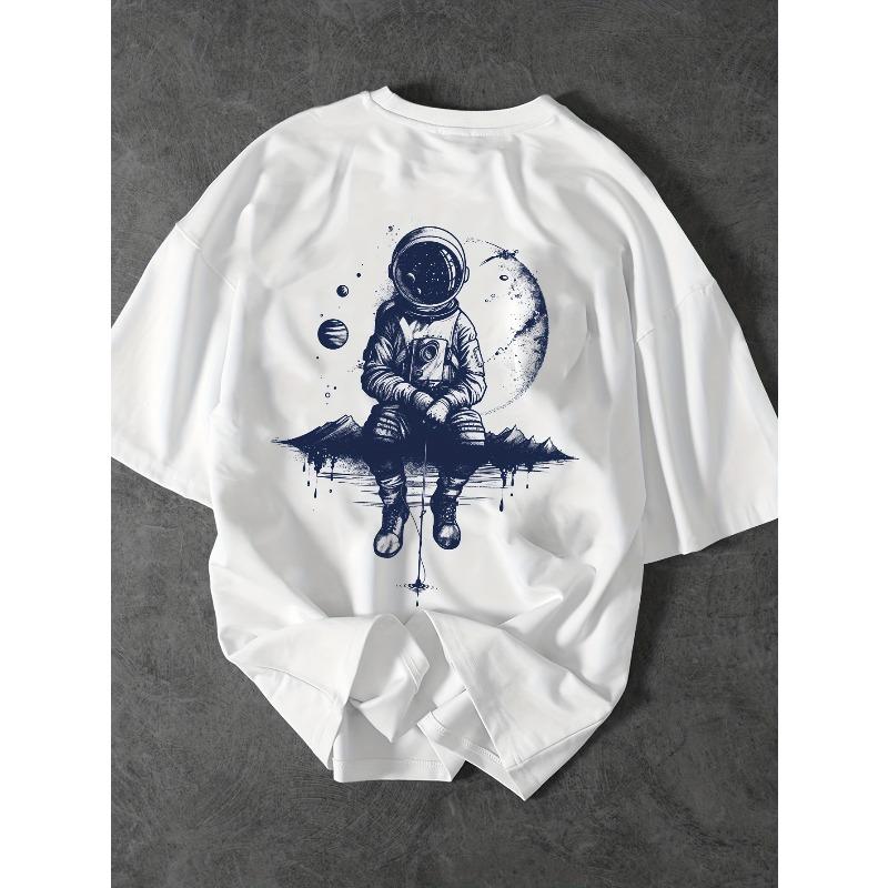 Europäische Größen Lustiges Astronauten-Grafik-T-Shirt - Atmungsaktiv, Rundhalsausschnitt, Kurze Ärmel - Ideale Herren-Streetwear, Kurzarm-T-Shirt, Herren-T-Shirt