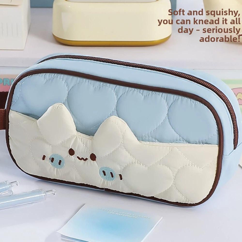 Cute Kitten Design Puff Cat Pencil Case Large Capacity Handheld Pencil Bag  Children