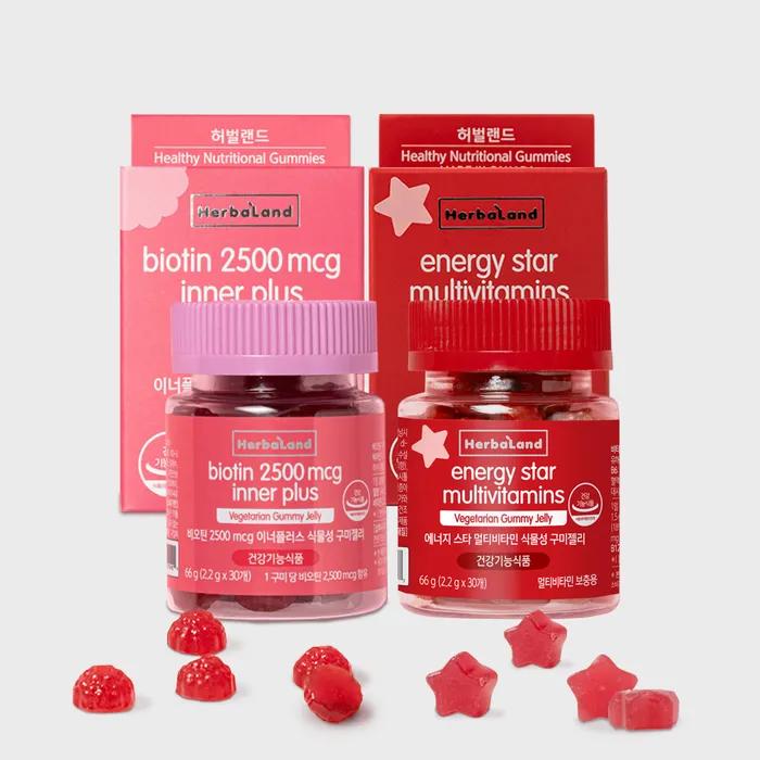 Biotin 2500 mcg Innerplus+Energy Star Multivitamin Vegetable Gummy Jelly 2 types each 1 bottle
