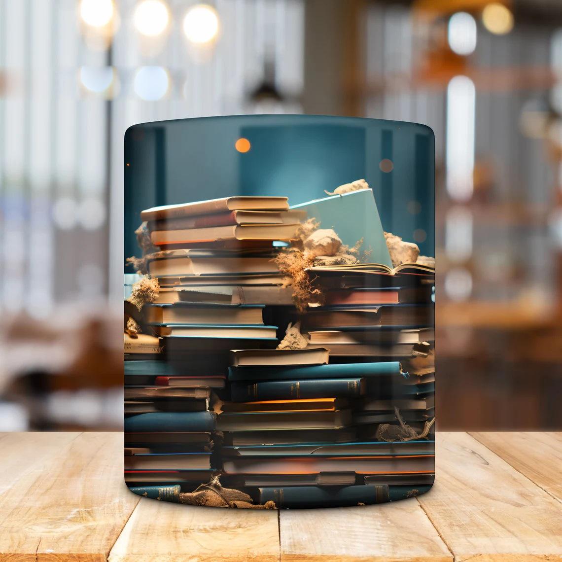 Library ceramic coffee mark cup new bookshelf book fan 3D book city 301-400ml