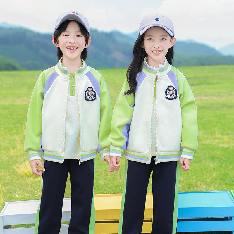Three-Piece School Uniform Set: Autumn/Spring Sportswear & Baseball Style for Primary, Middle, and Large Kids