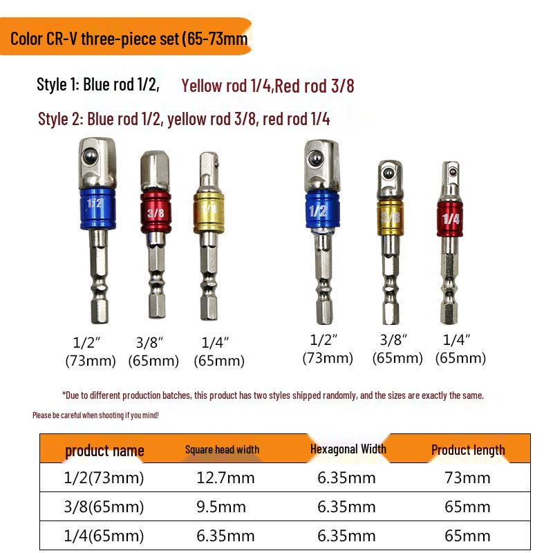 Hex Shank to Square Socket Adapter Set: 1/4, 3/8, 1/2 Inch Extension for Air/Electric Wrenches