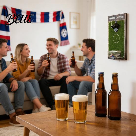 Man Cave Flaschenöffner Fußballfeld Bier Wandmontiert Kapselheber Holzfußball Stabil für Schild Bar Küche Spielzimmer Einzigartiges Geschenk Liebhaber Sport