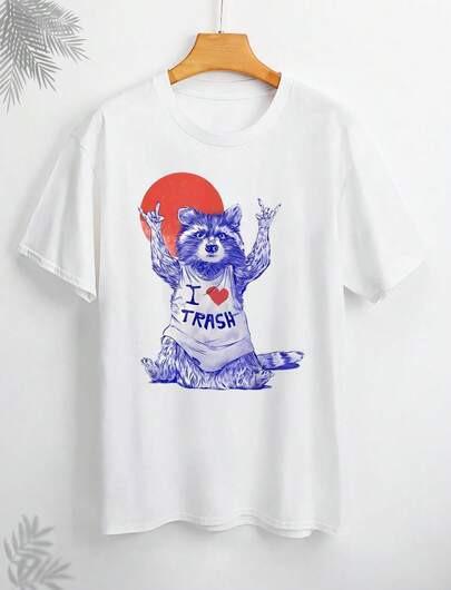 Humorous Theme Raccoon I Love Trash Print Crew Neck T-Shirt size S to 5XL