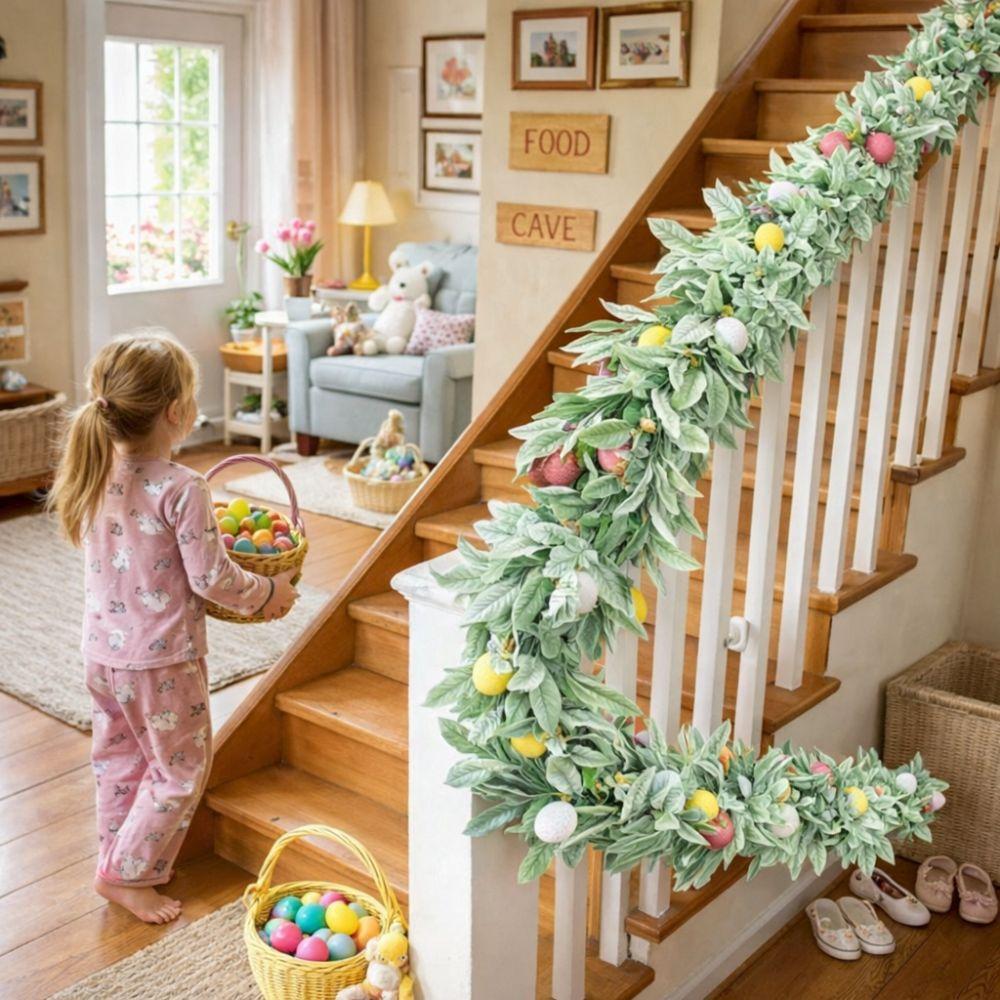 Colorful Eggs Easter Egg Garland Realistic Handmade Faux Green Leaf Vine Waterproof Lifelike Artificial Easter Tree Vine