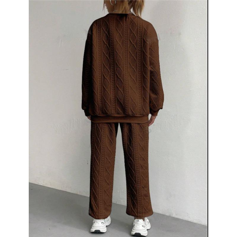 YYFS Damenmode Casual Frühling Herbst Einfarbig Druck Langarm O-Ausschnitt Hosen Hosen Anzüge