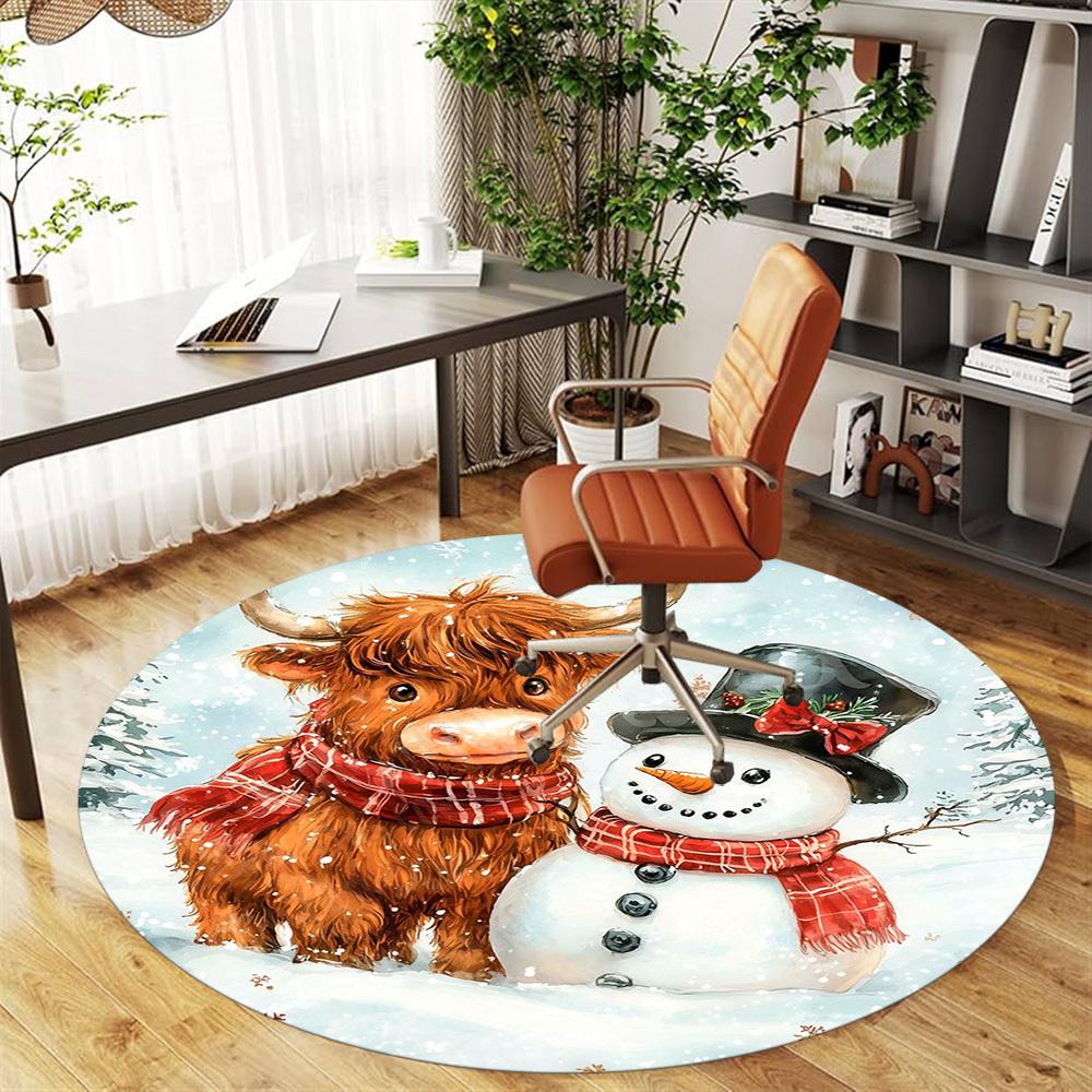 1PC cow snowman Office Round Area Rug, Under Office Chairs Bedroom Living Room Home Decor, Carpet for Office -1110130