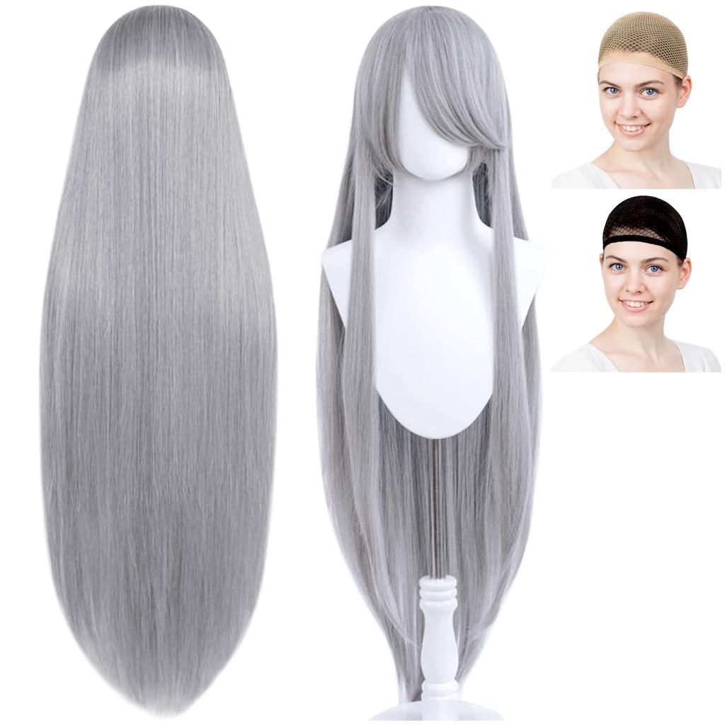 

CaseEden Cosplay Wig, Smooth, Straight, Long, 100cm, Light Gray, White, Includes 2 Wig Nets