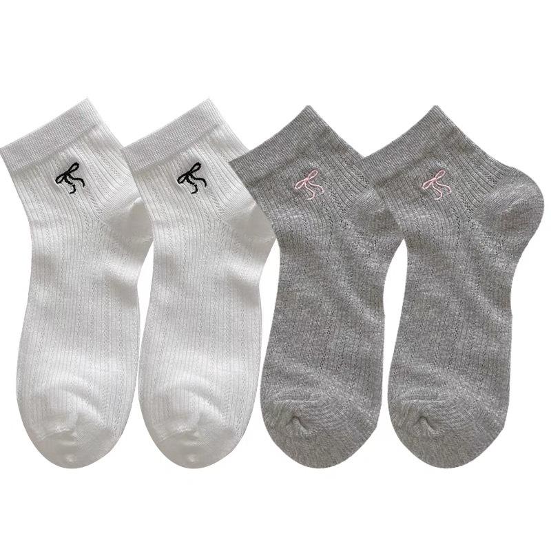 Socks Women'S Summer Thin Mesh Bow Embroidered Socks Ballet Style Cream Boneless Cotton Socks Women'S Socks