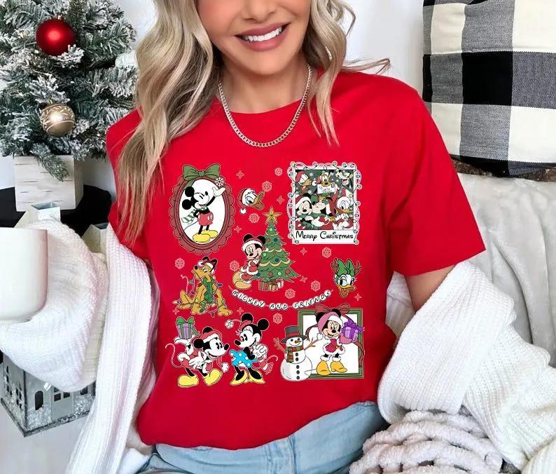Coquette Bow Disney Mickey and Friends Christmas Shirt Watercolor Minnie Daisy Christmas Shirt S