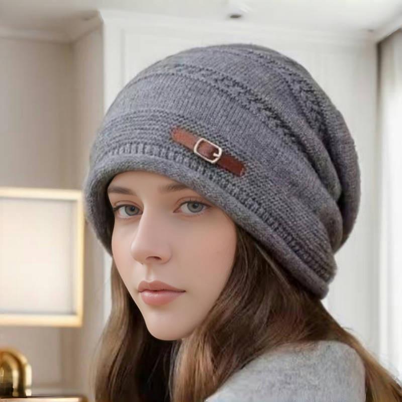 All-Match Large Head Circumference Curled Brim Velvet Hat Autumn And Winter Thickened Knitted Hat Women'S Warm Wool Hat