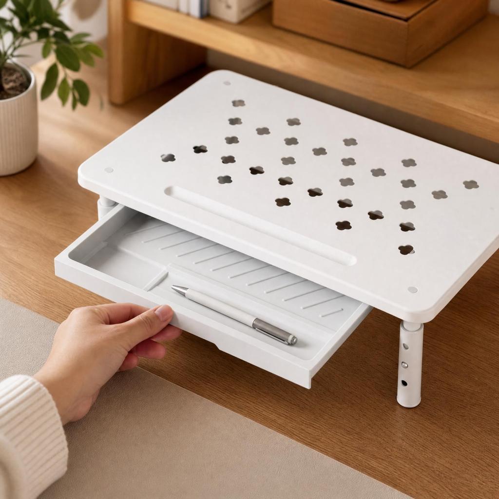 Monitor Riser with Drawer Sturdy Ventilated Stand Modern Minimalist
