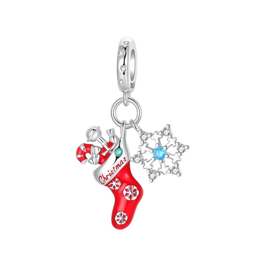 Christmas 925 Silver Charms Santa Claus Reindeer Earrings Beads fit Necklace Bracelets DIY Fine Jewelry Party Gift