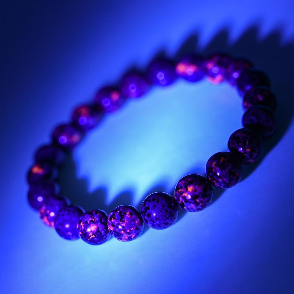 Eigado Euperlit 8mm Diametru Interior Aproximativ 22 Luminescențe Sub Negru Bratara Rară Piatră Naturală de Putere, Mărgele, 17cm, Mărgele, Lumină, Piatră,