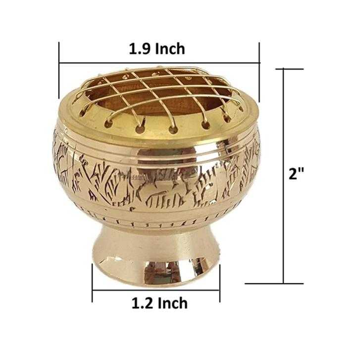 TreegoArt Golden Incense Burner Engraved Design Loban Burner Bakhoor Burner Dhoop Holder For Pooja And Temple - Pack Of 1 (2 Inches Height)